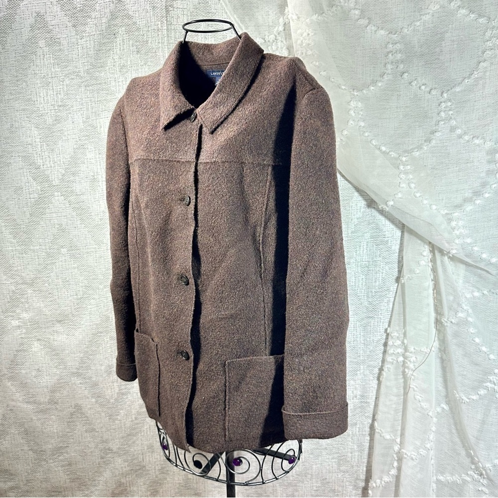 Lands' End 100% wool brown knit collared button up jacket size 14 - Picture 5 of 6
